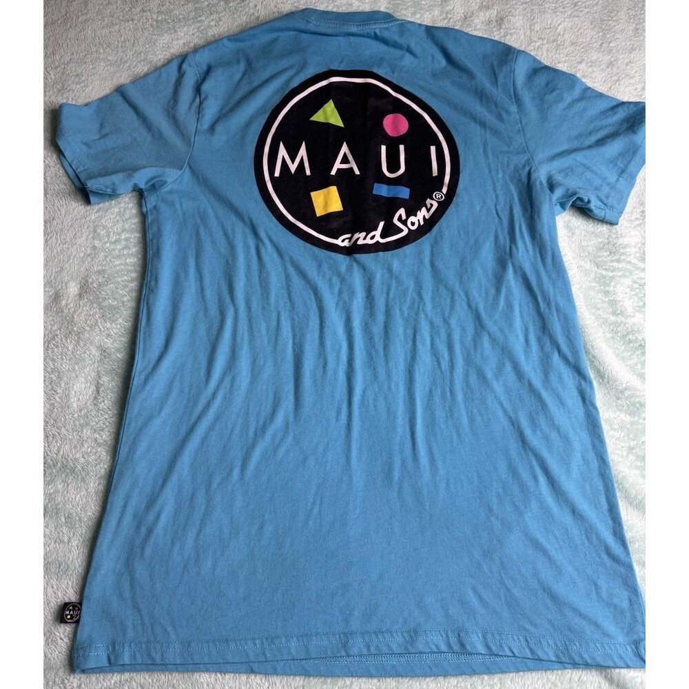 Maui & Sons T Shirt Adult Size Medium Blue Short Sleeve Logo Graphic Surf Skate